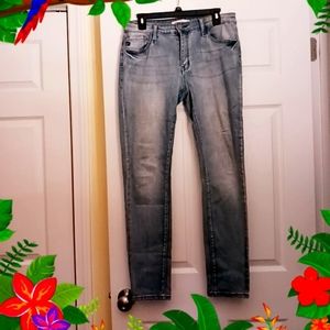 Light blue faded jeans.